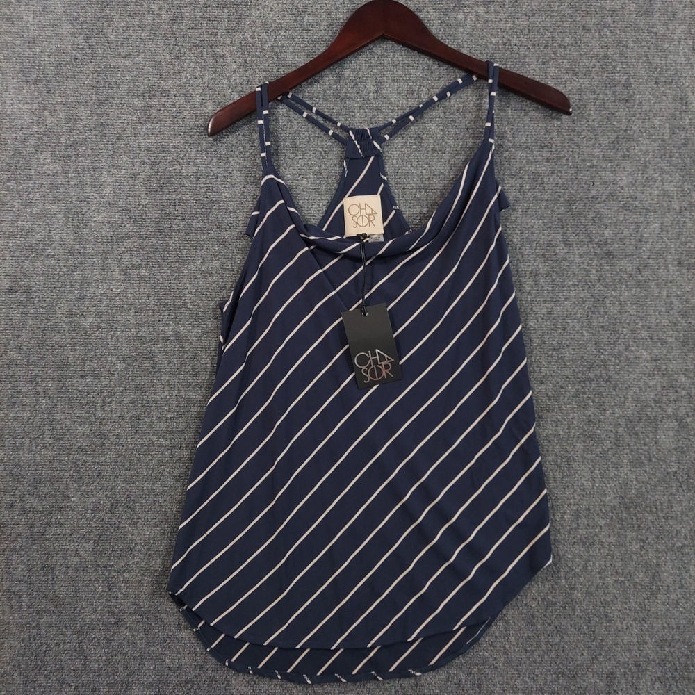 Chaser Tank Top Womens M Blue White Stripe Strappy Scoop Neck Summer Casual
